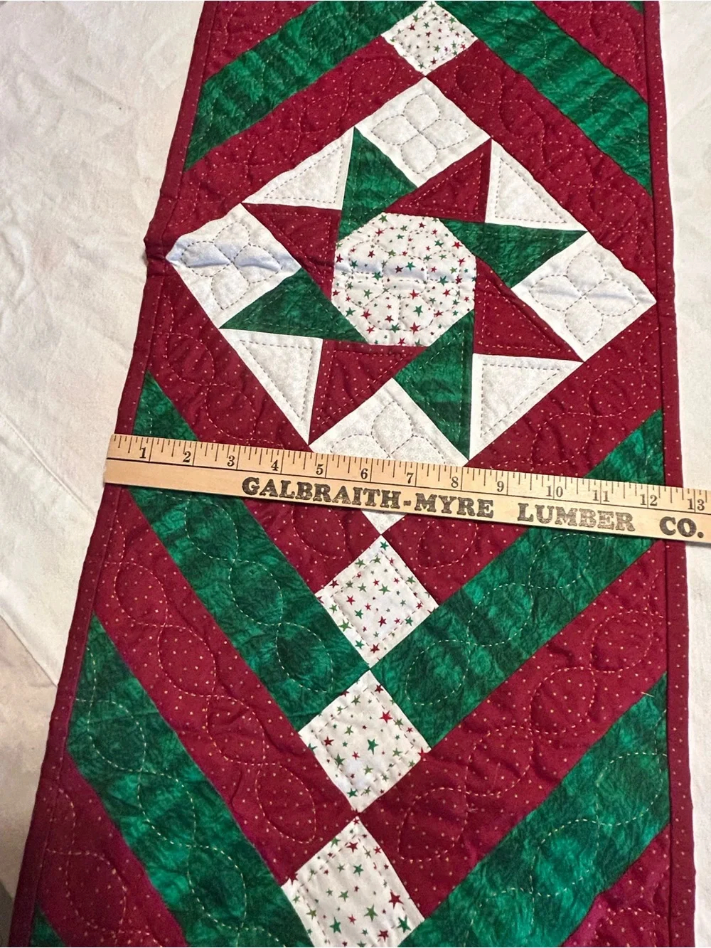 Handmade Quilted Christmas Star Table Runner Aprox Size 46”x 12.5”